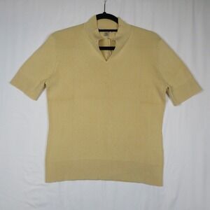 Belford Womens Top L Yellow‎ Ribbed Knit Short Sleeve Mock Neck Cutout Stretch